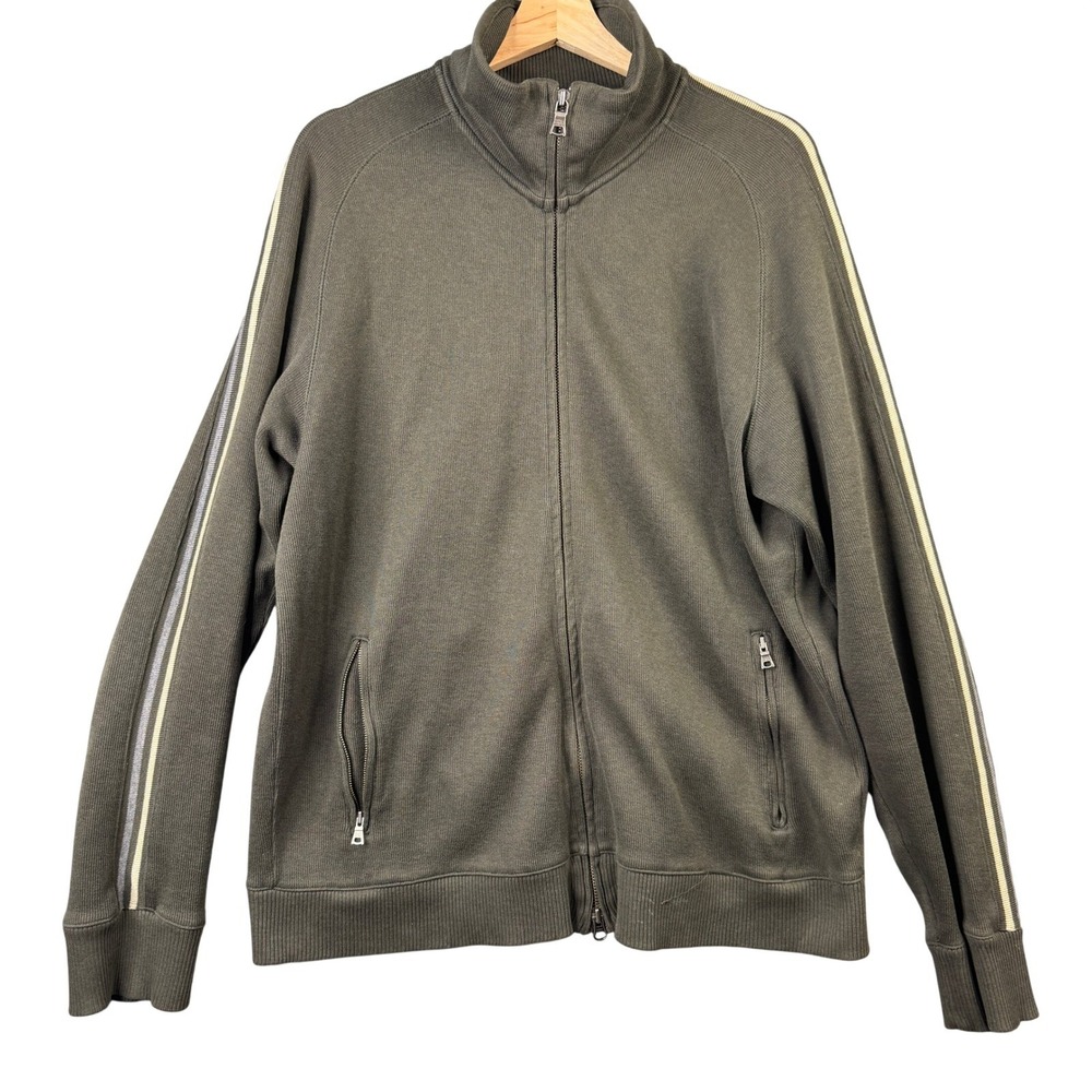Banana Republic Mens Olive Green Cotton Full Zip Track Jacket Side Stripe Large